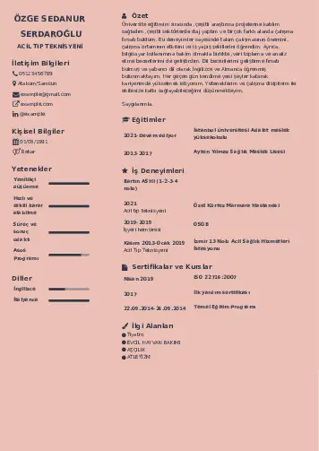 Acil Tıp Teknisyeni CV Örnekleri cv indir